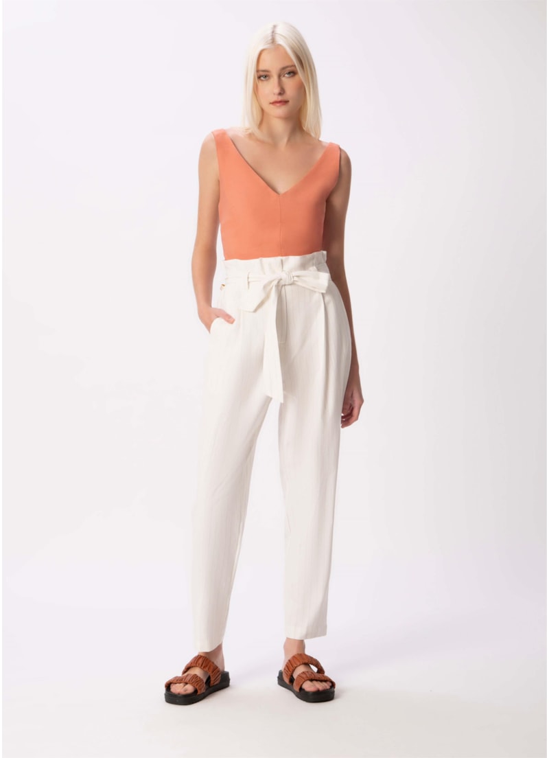 Calça Clochard Listrado Linho Off White