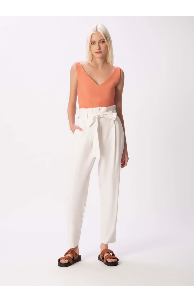 Calça Clochard Listrado Linho Off White