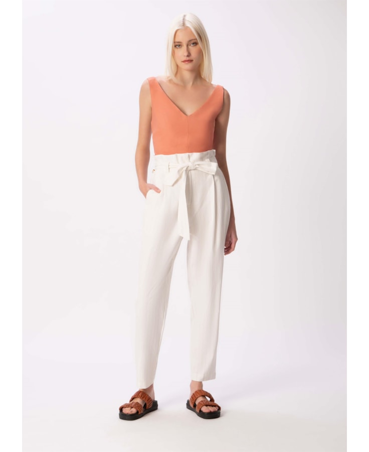 Calça Clochard Listrado Linho Off White