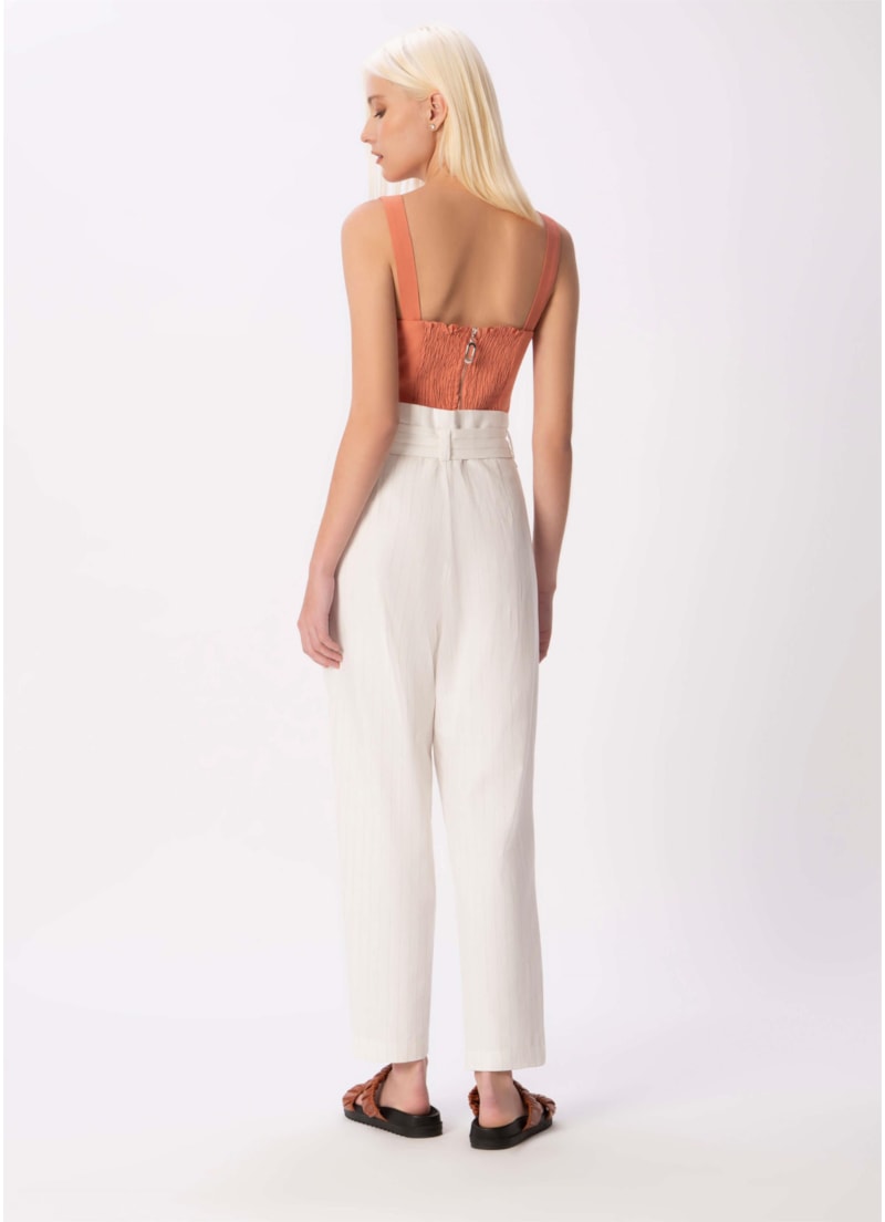Calça Clochard Listrado Linho Off White