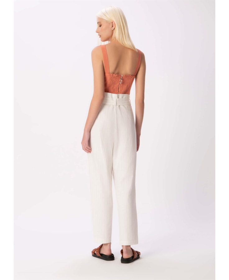 Calça Clochard Listrado Linho Off White