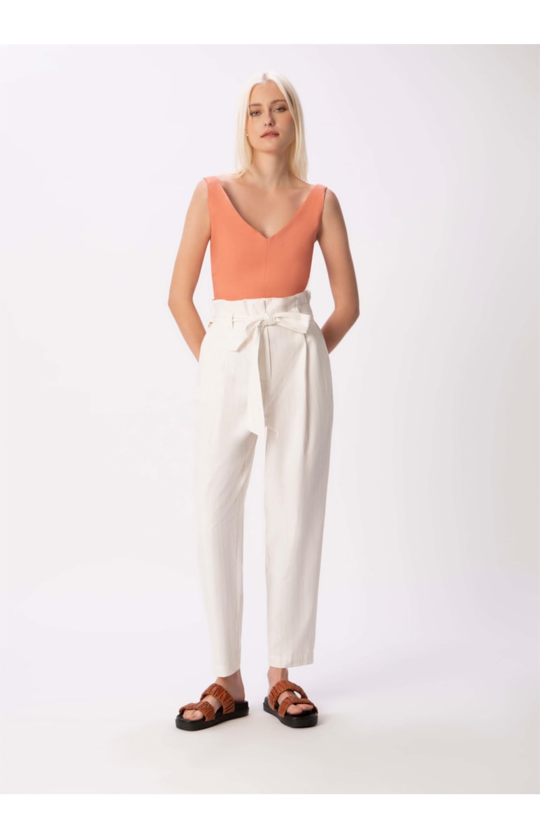 Calça Clochard Listrado Linho Off White