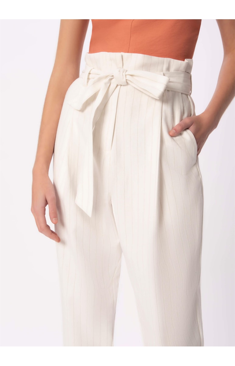 Calça Clochard Listrado Linho Off White