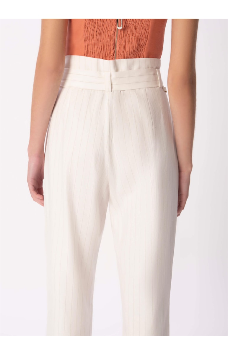 Calça Clochard Listrado Linho Off White