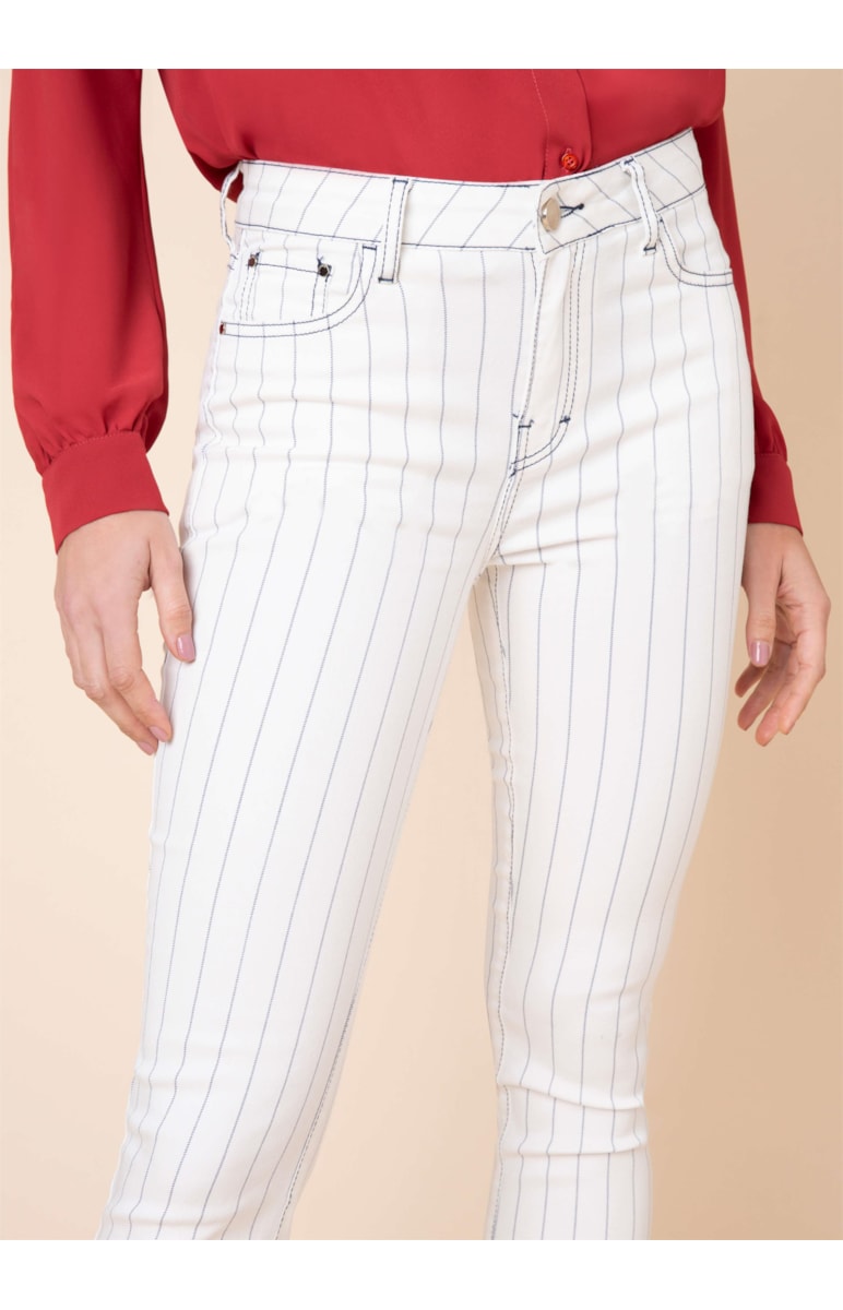 Calça Color Listrada Cigarrete Sofia Off White