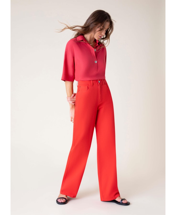 Calça Color Wide Leg Twill Telha