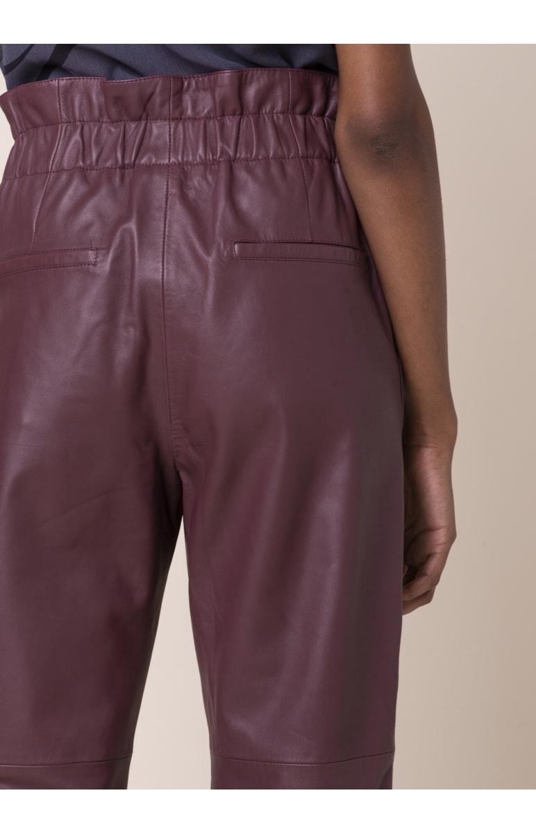 Calça Couro Fivela Bordeaux