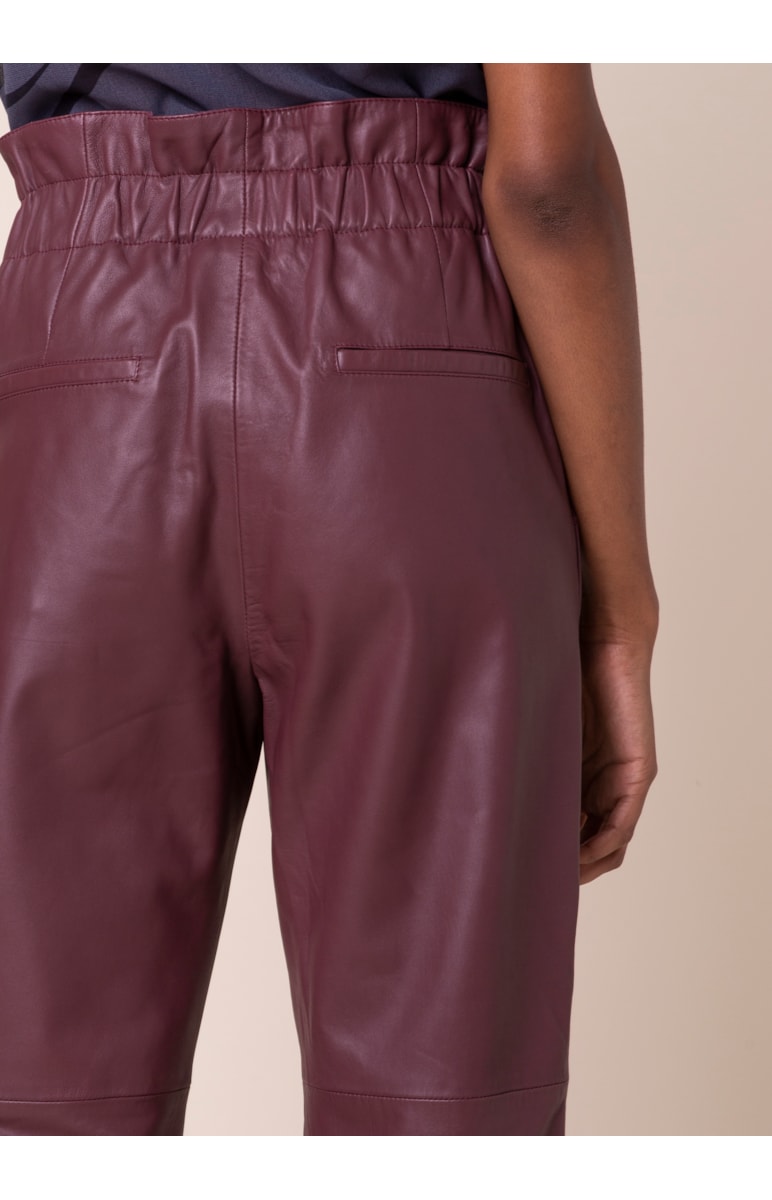 Calça Couro Fivela Bordeaux