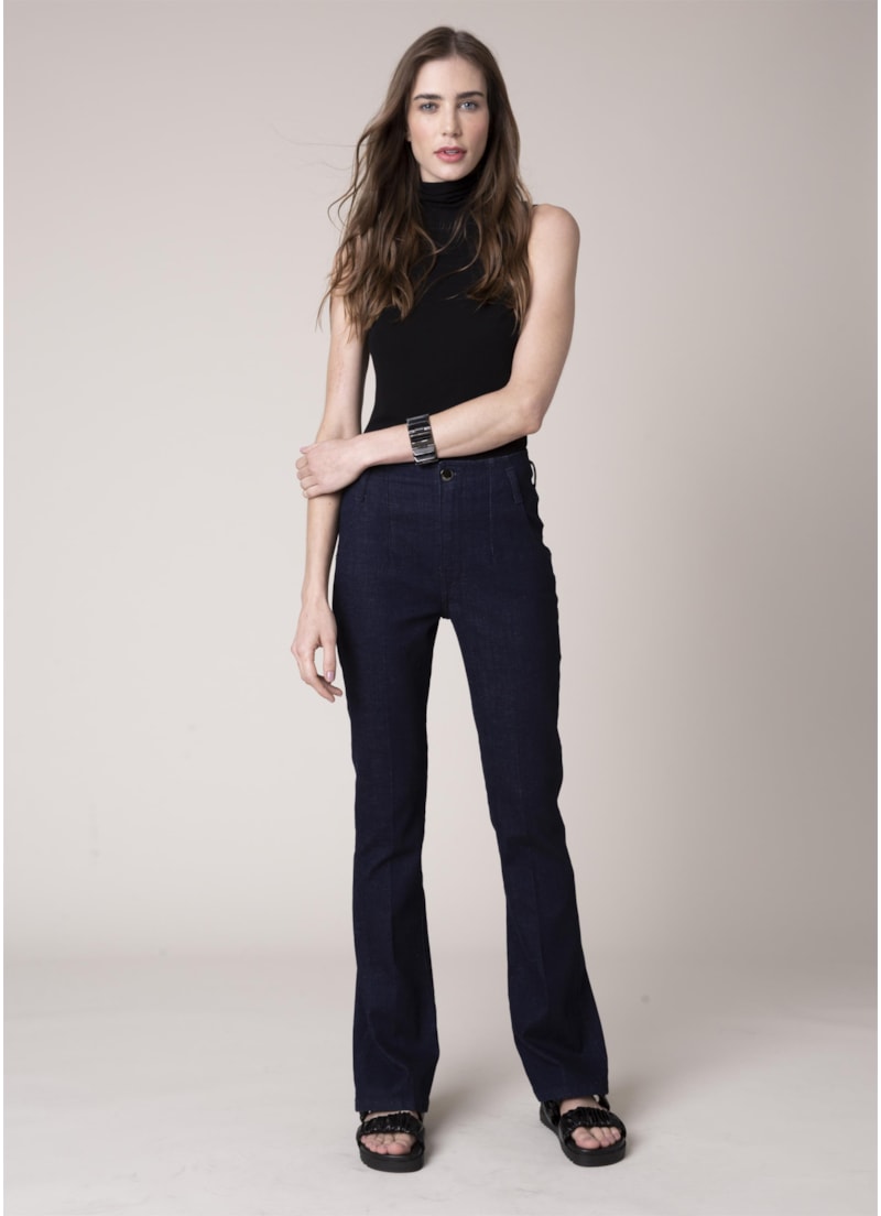 Calca Dark Navy Elastic Bootcut Sem Cos 35 Amaciado