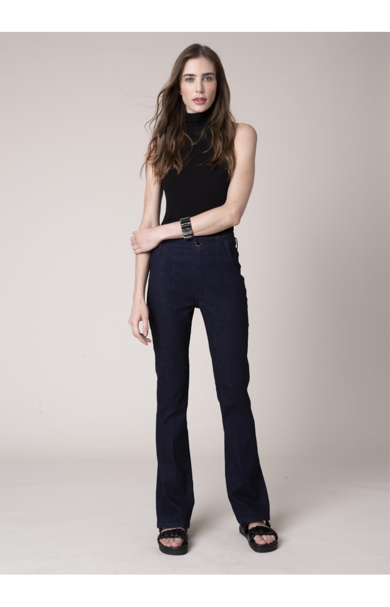 Calca Dark Navy Elastic Bootcut Sem Cos 35 Amaciado