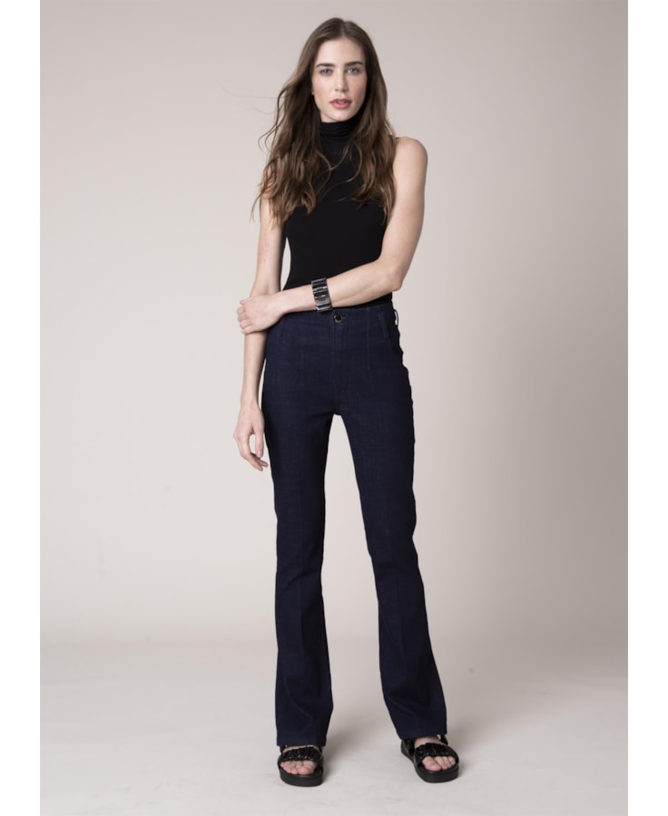 Calca Dark Navy Elastic Bootcut Sem Cos 35 Amaciado