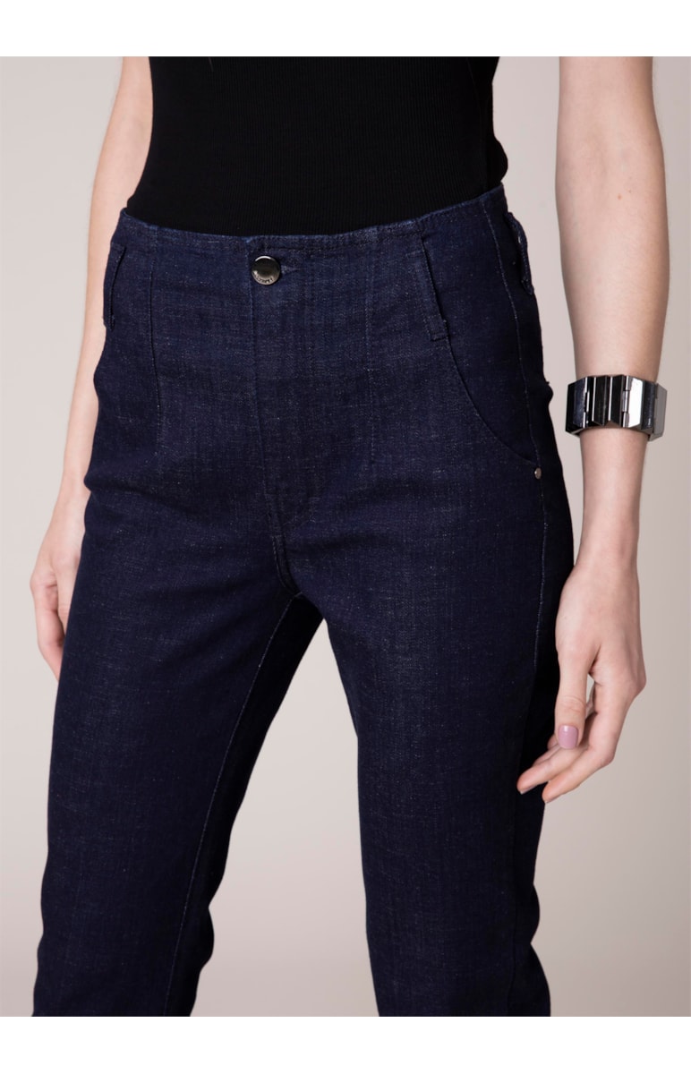 Calca Dark Navy Elastic Bootcut Sem Cos 35 Amaciado