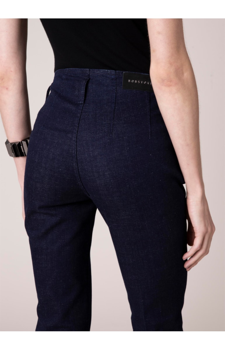 Calca Dark Navy Elastic Bootcut Sem Cos 35 Amaciado