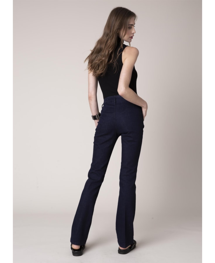 Calca Dark Navy Elastic Bootcut Sem Cos 35 Amaciado
