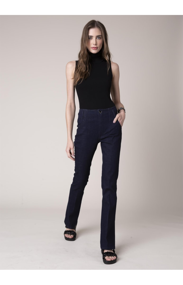 Calca Dark Navy Elastic Bootcut Sem Cos 35 Amaciado
