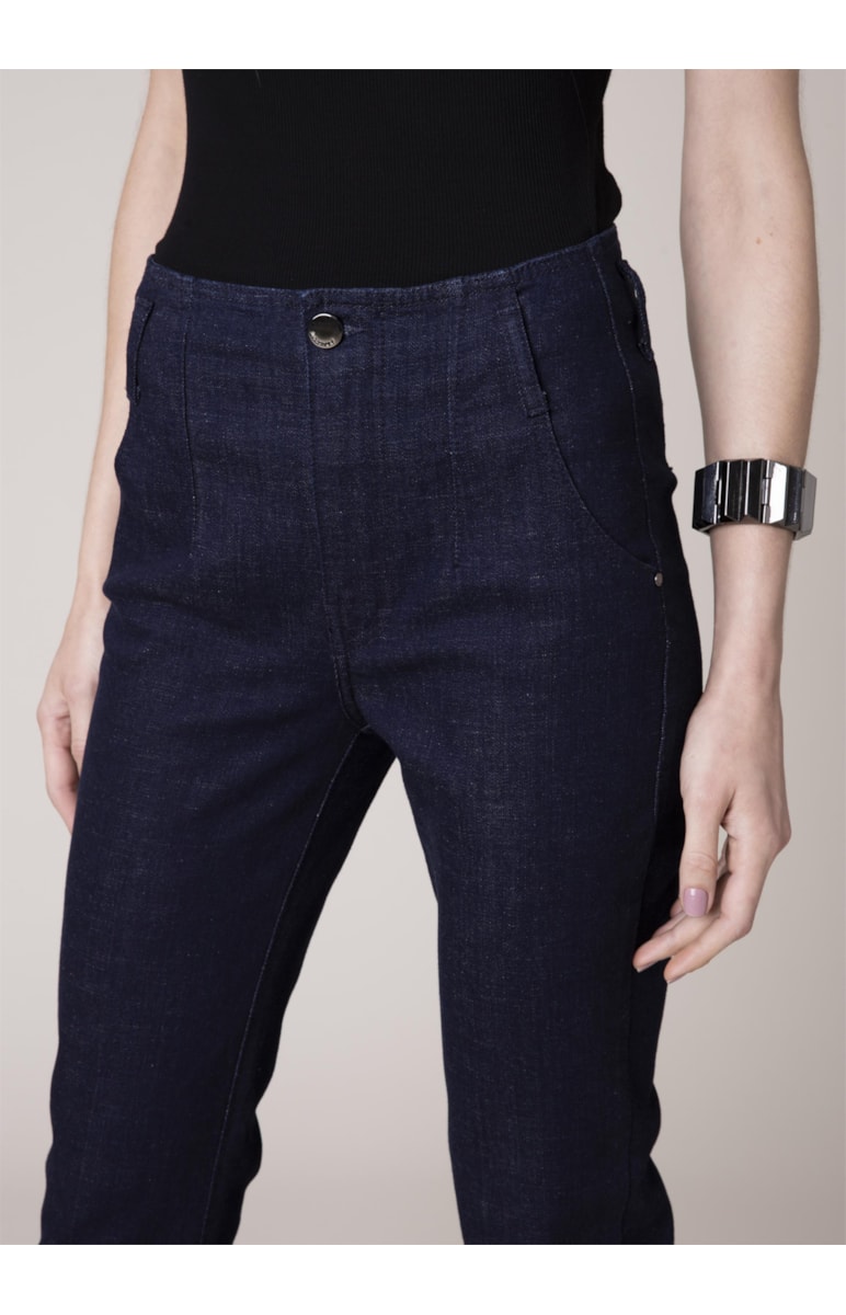 Calca Dark Navy Elastic Bootcut Sem Cos 35 Amaciado