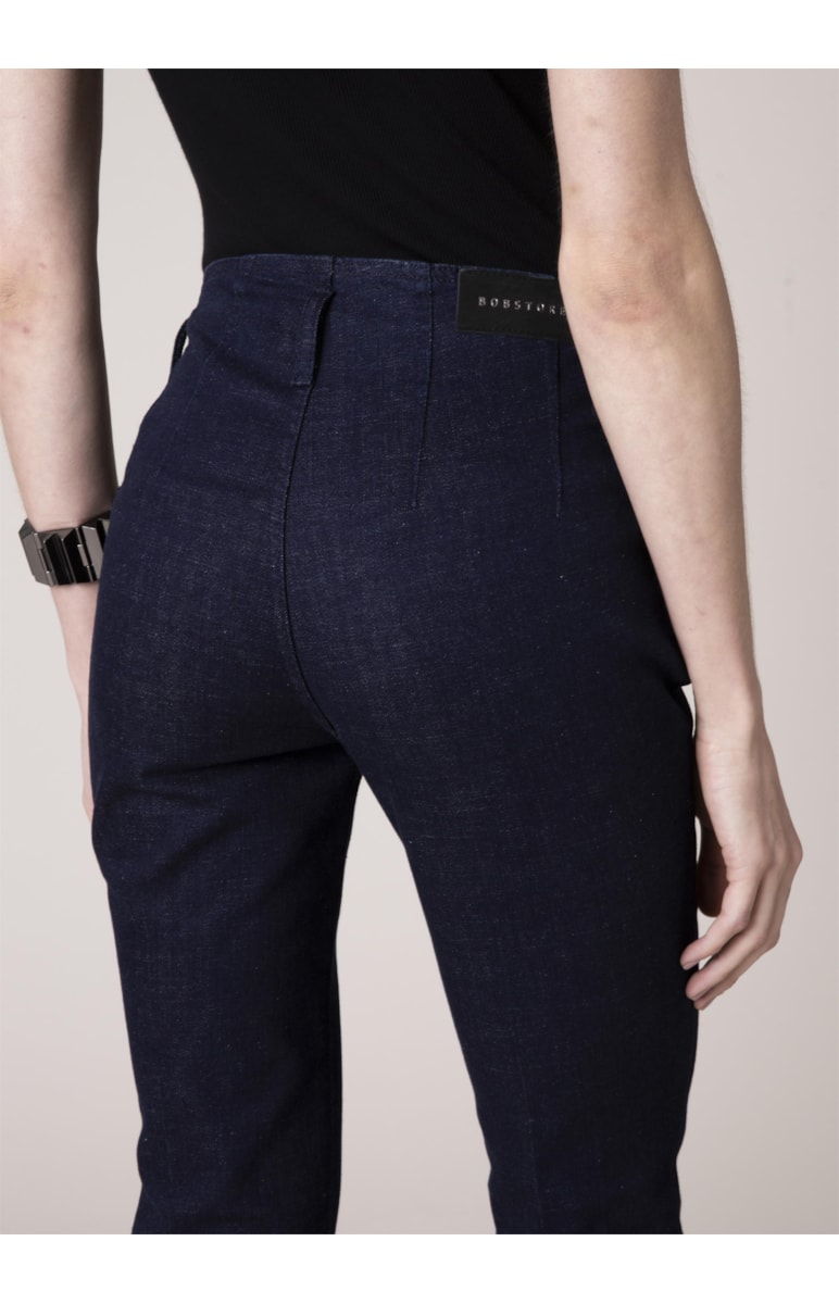 Calca Dark Navy Elastic Bootcut Sem Cos 35 Amaciado