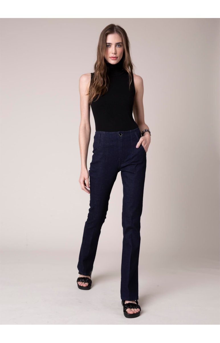 Calca Dark Navy Elastic Bootcut Sem Cos 35 Amaciado