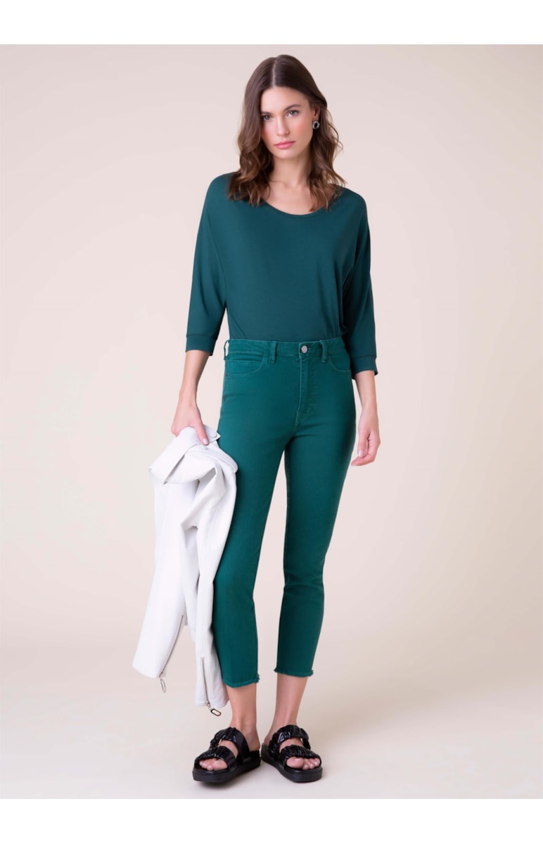 Calça Denim Color Cigarrete Verde Escuro