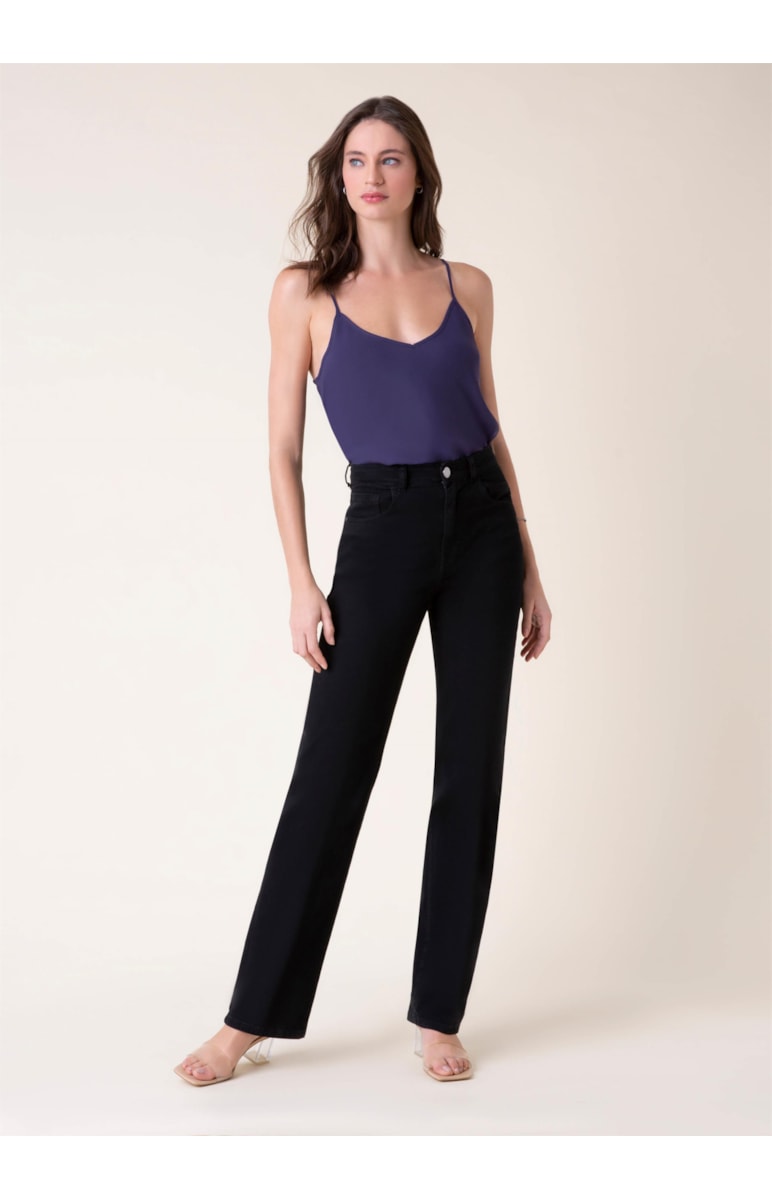 Calça Denim Color Slouch Preto