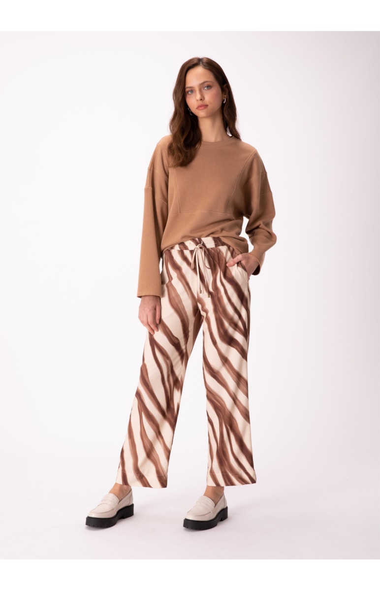 Calça Estampada Savana Reta Cos Com Cana Marrom