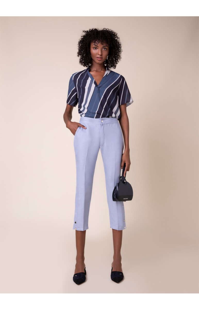 Calça Fenda Botões Azul Claro