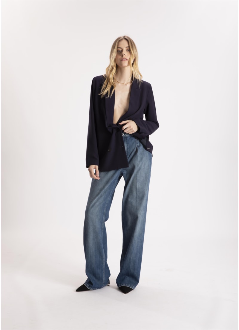 Calça Hi Comf Dark Indigo Wide Leg Prega 431 Lav.Med. C/ Destroyer