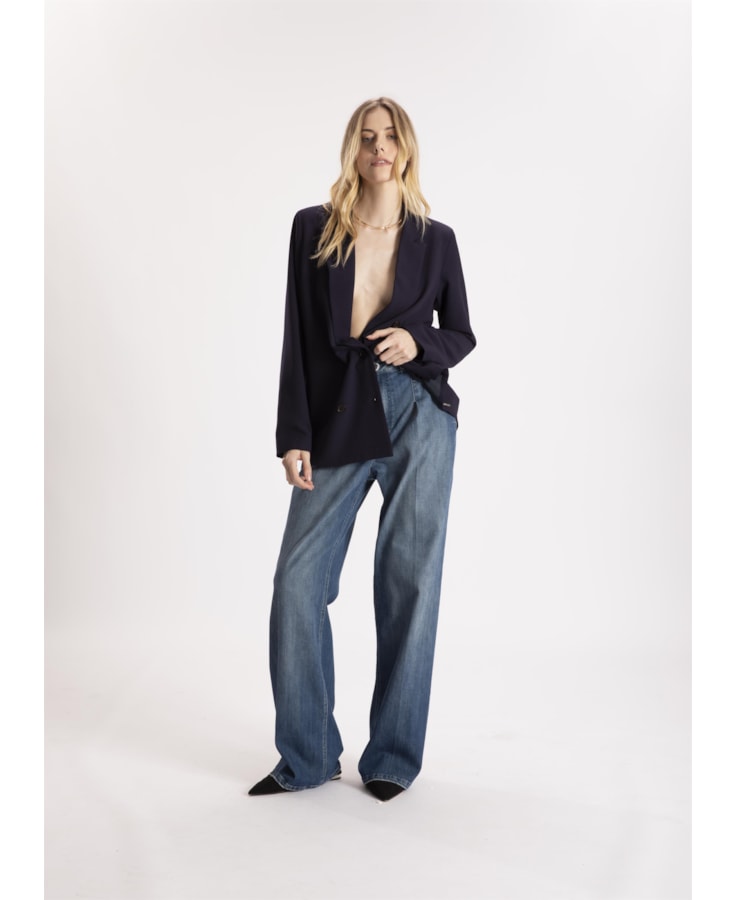 Calça Hi Comf Dark Indigo Wide Leg Prega 431 Lav.Med. C/ Destroyer