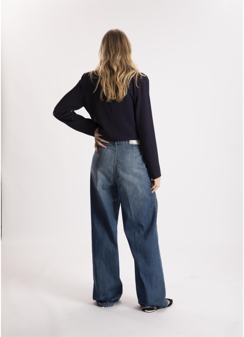 Calça Hi Comf Dark Indigo Wide Leg Prega 431 Lav.Med. C/ Destroyer