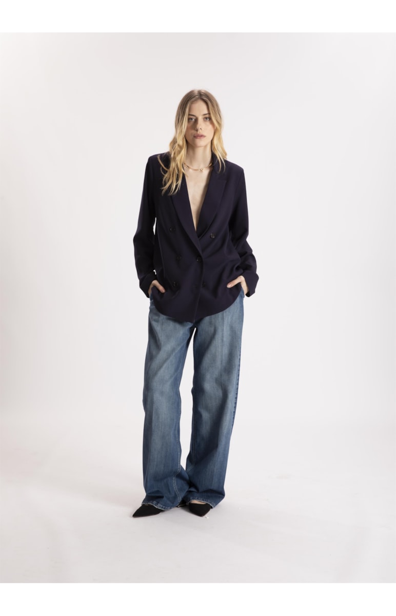 Calça Hi Comf Dark Indigo Wide Leg Prega 431 Lav.Med. C/ Destroyer