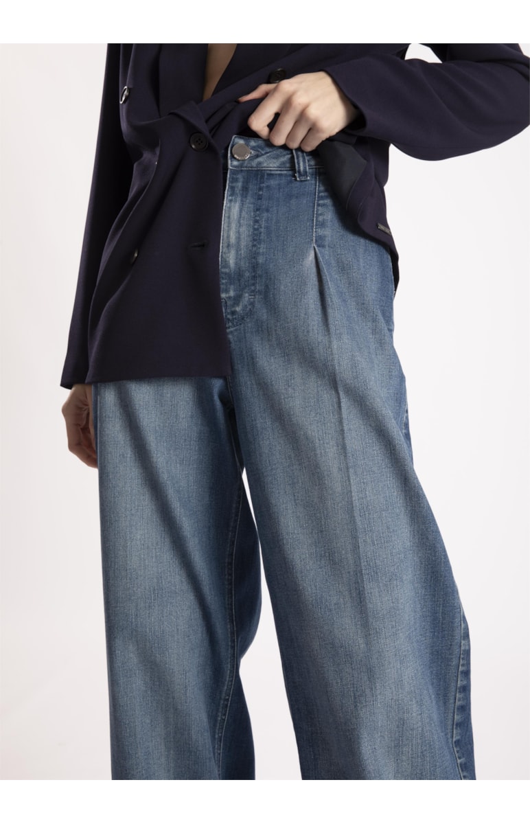 Calça Hi Comf Dark Indigo Wide Leg Prega 431 Lav.Med. C/ Destroyer