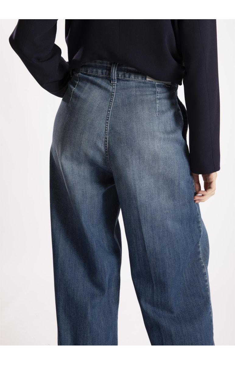 Calça Hi Comf Dark Indigo Wide Leg Prega 431 Lav.Med. C/ Destroyer