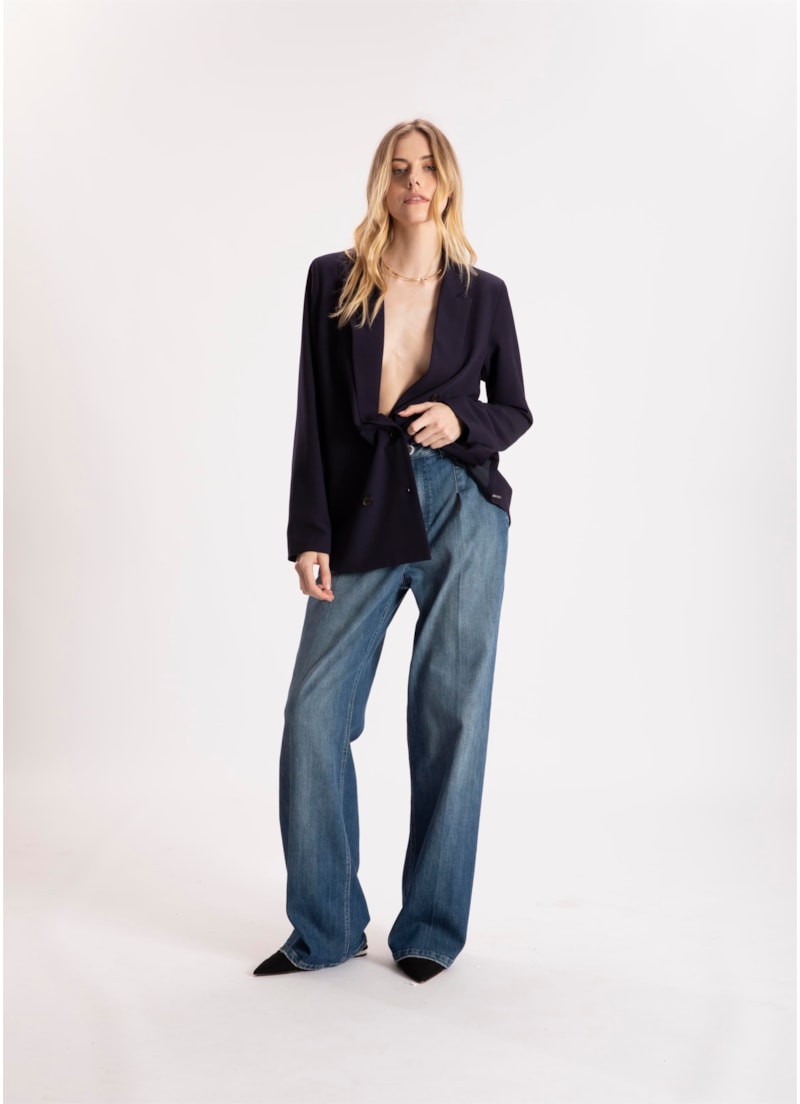 Calça Hi Comf Dark Indigo Wide Leg Prega 431 Lav.Med. C/ Destroyer