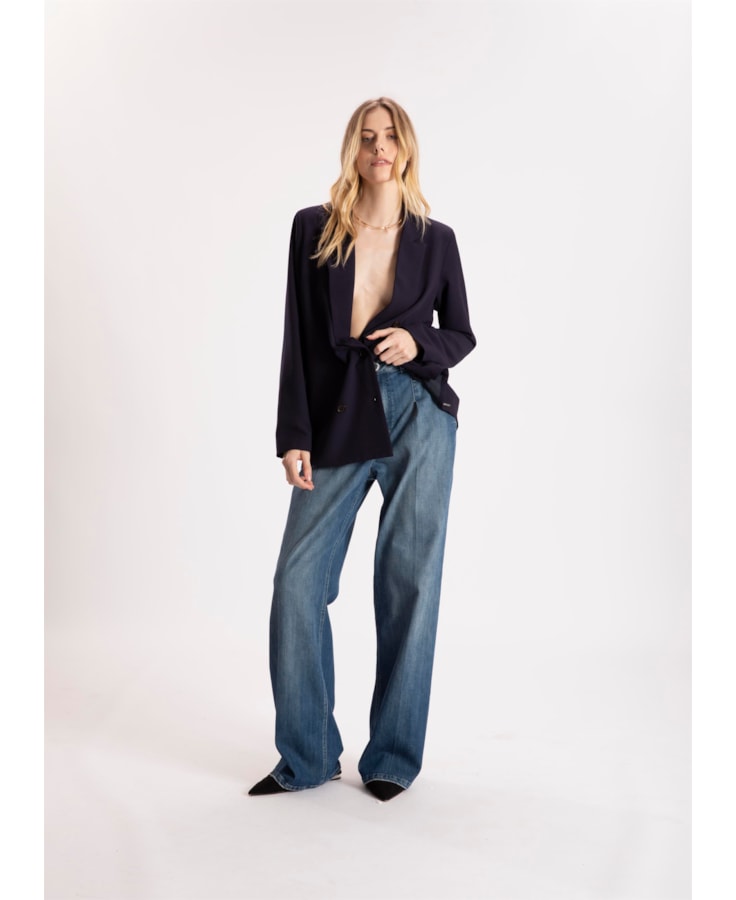 Calça Hi Comf Dark Indigo Wide Leg Prega 431 Lav.Med. C/ Destroyer