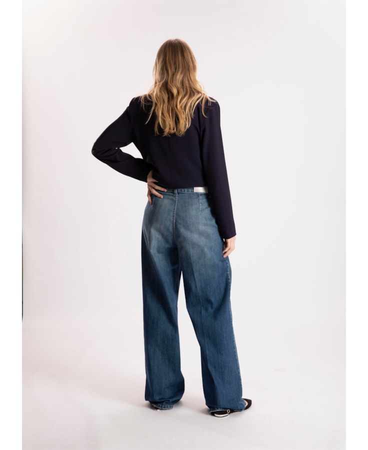 Calça Hi Comf Dark Indigo Wide Leg Prega 431 Lav.Med. C/ Destroyer