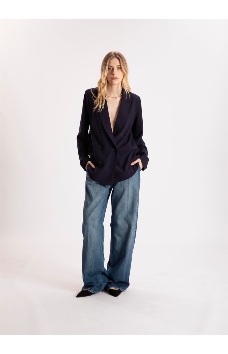 Calça Hi Comf Dark Indigo Wide Leg Prega 431 Lav.Med. C/ Destroyer