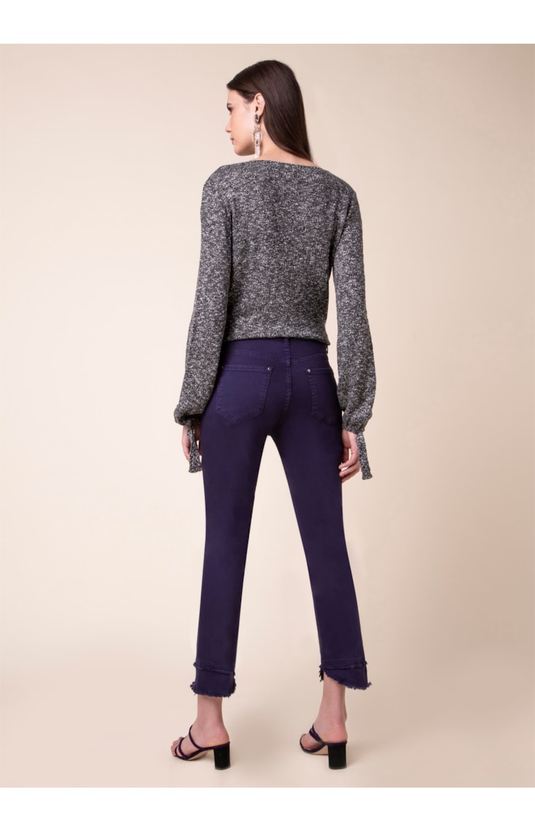 Calça Jeans Cigarrete Barra Dupla Beringela
