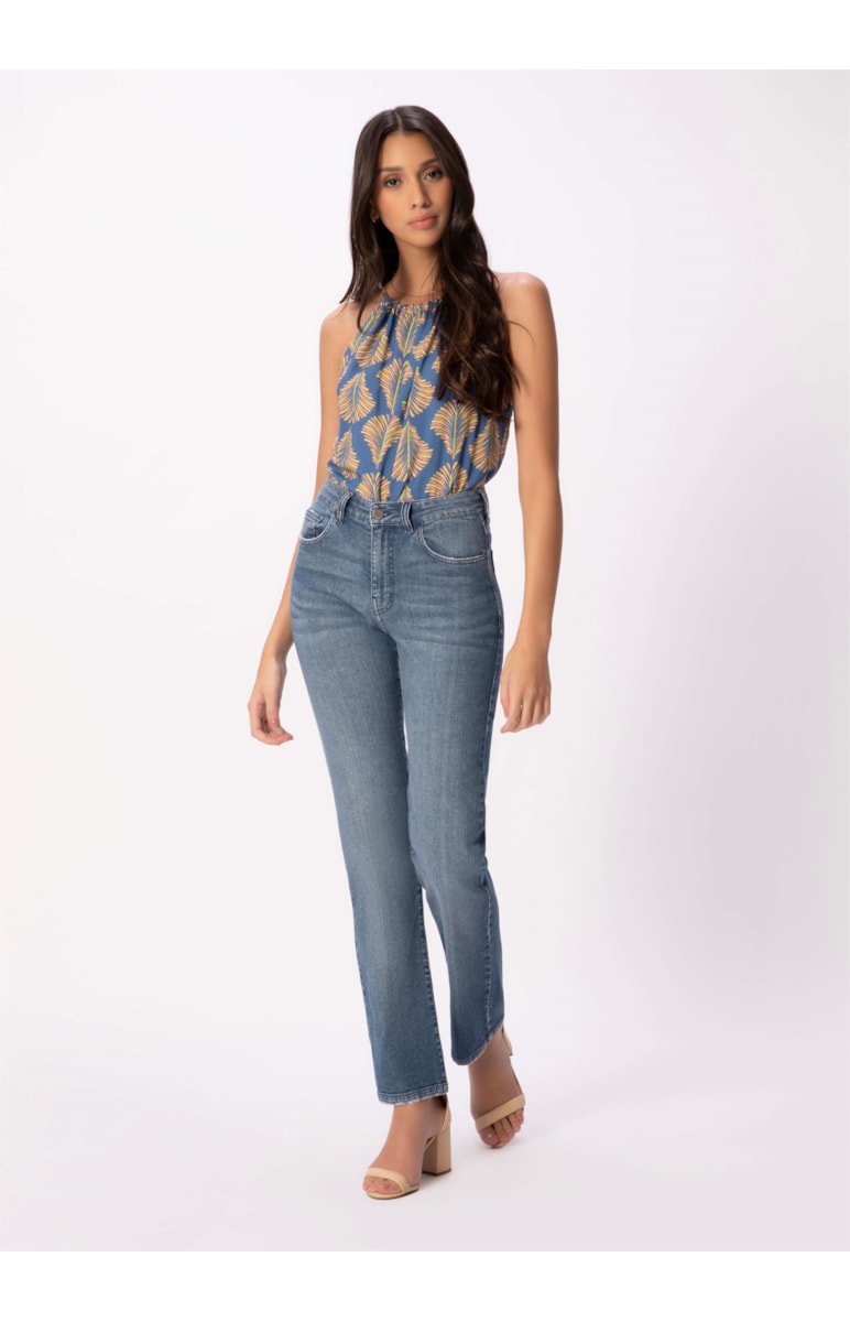 Calça Jeans Dark Indigo Elastic Reta 392-Lav.Medio C/ Tank