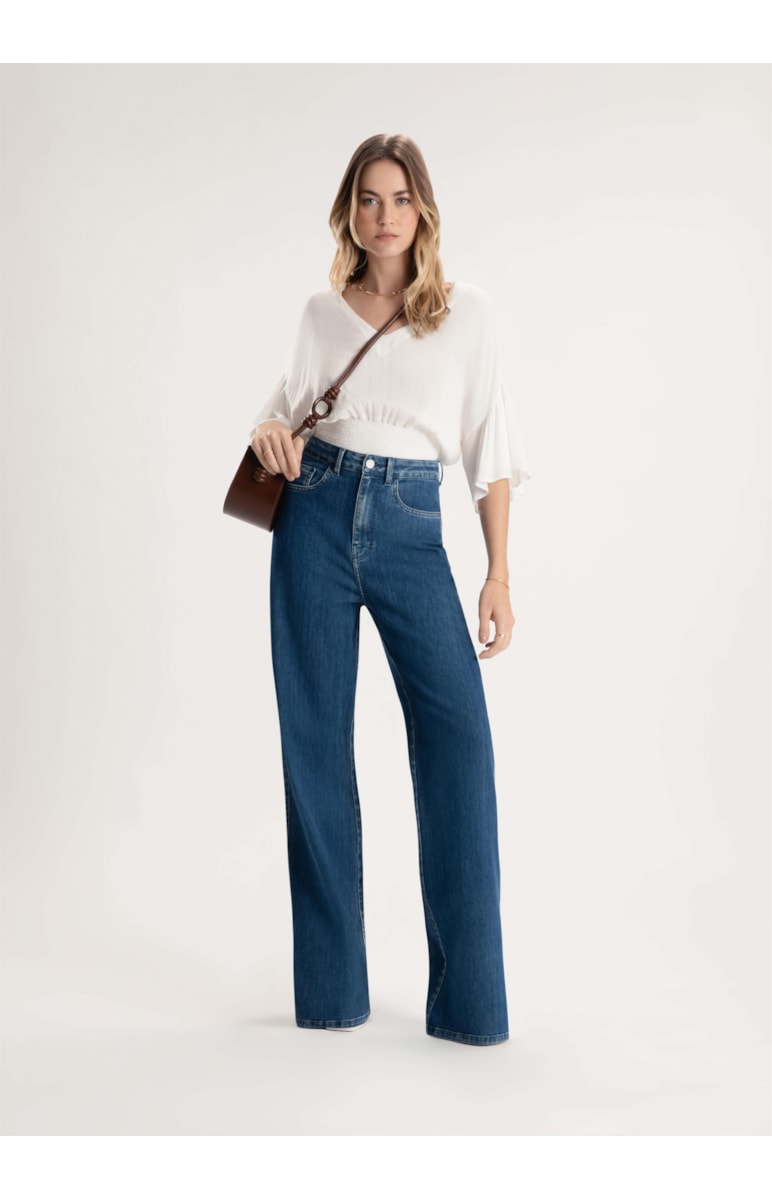 Calça Jeans Dark Wide Leg Full Lavagem Média