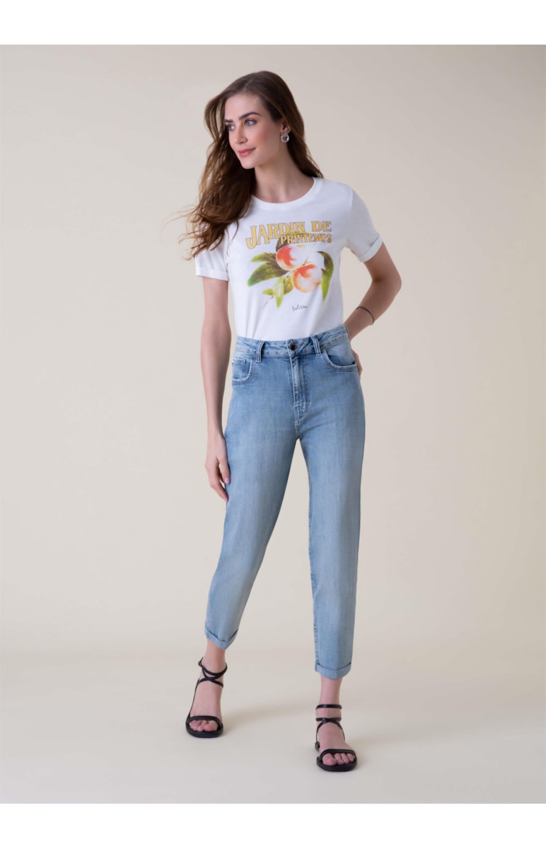Calça Jeans Hi Comfort Mom 345 Lav.Claro C/ Pincelad