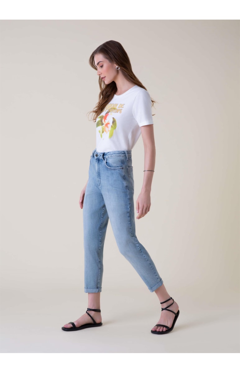 Calça Jeans Hi Comfort Mom 345 Lav.Claro C/ Pincelad
