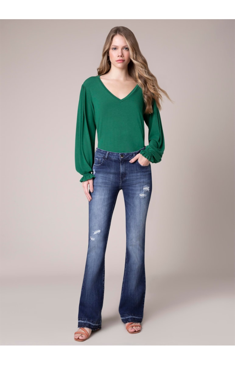 Calça Jeans High Comfort Jully Flare B-224 Lav.Medio C/ Tank