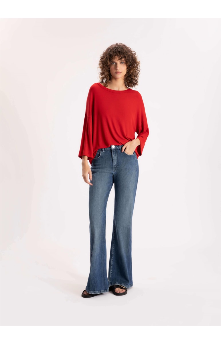 Calça Jeans High Comfort Stretch Flare Lavagem Média