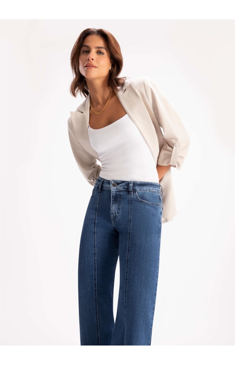 Calça Jeans High Comfort Super Flare Lavagem Média