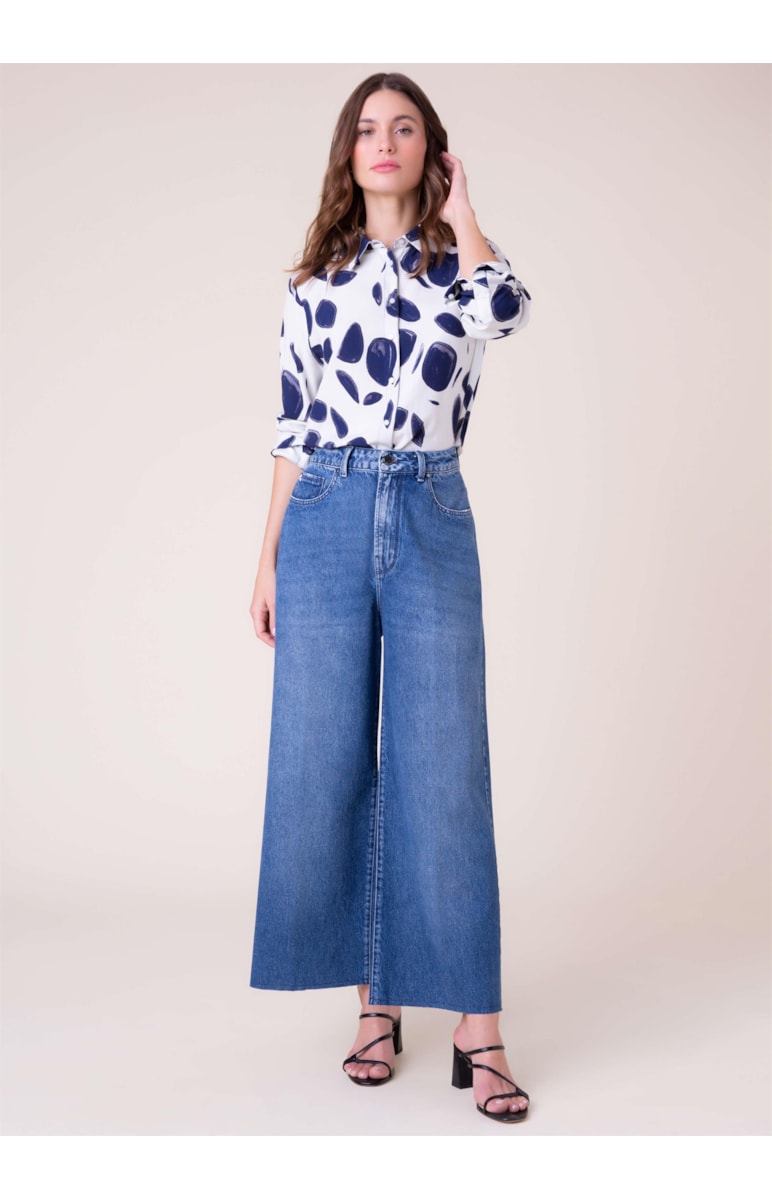 Calça Jeans Light Blue Wide Leg Lavagem Média
