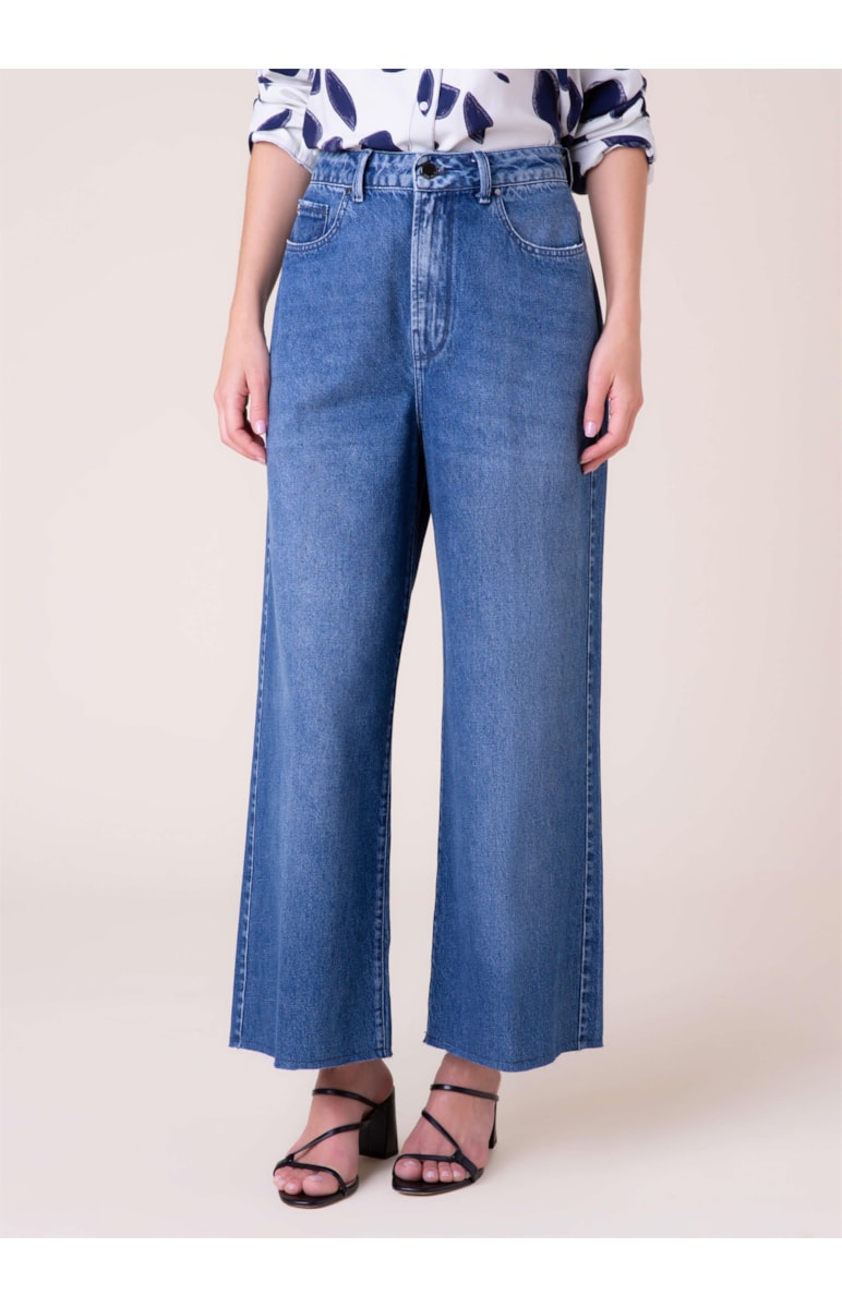 Calça Jeans Light Blue Wide Leg Lavagem Média
