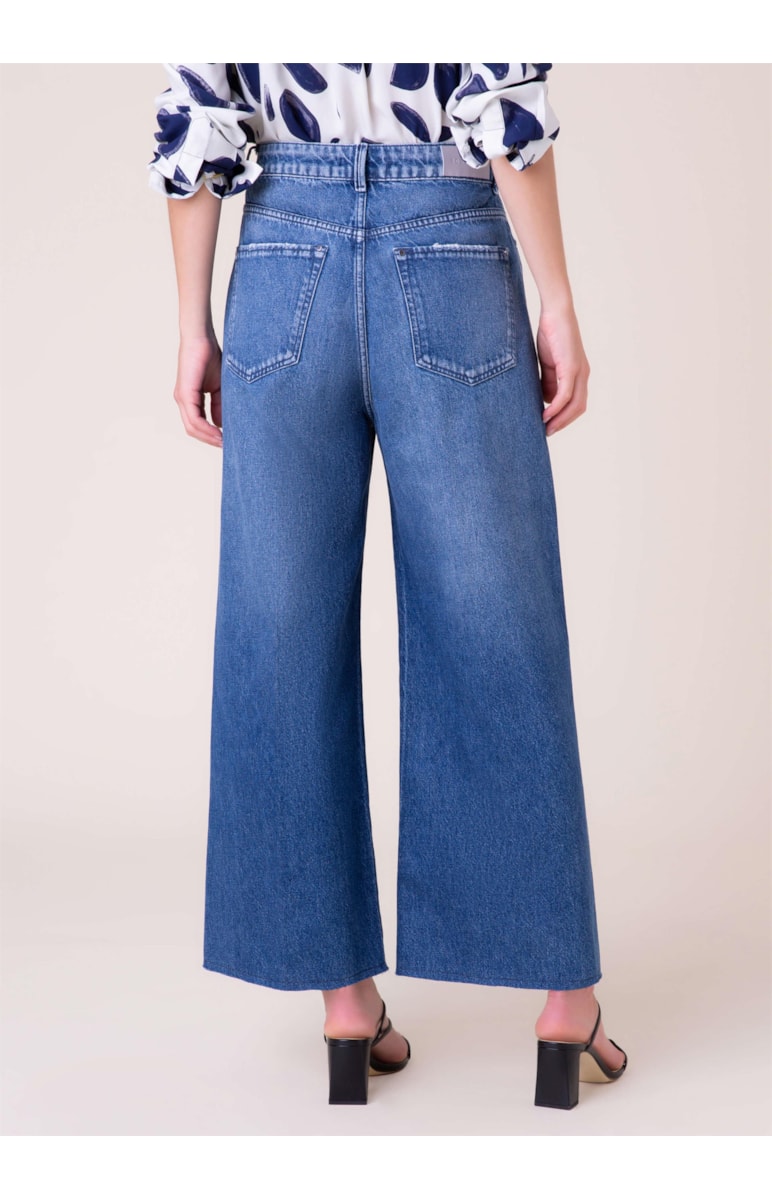 Calça Jeans Light Blue Wide Leg Lavagem Média