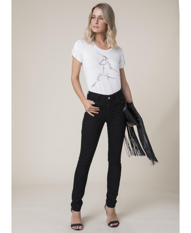Calça Jeans Marie Skinny Bordado B-144 Lav.Escuro C/Rebolo