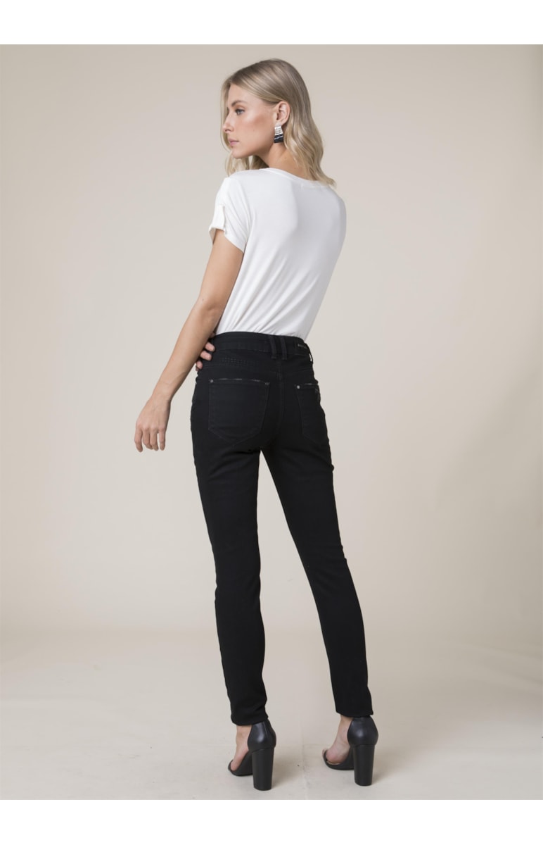 Calça Jeans Marie Skinny Bordado B-144 Lav.Escuro C/Rebolo