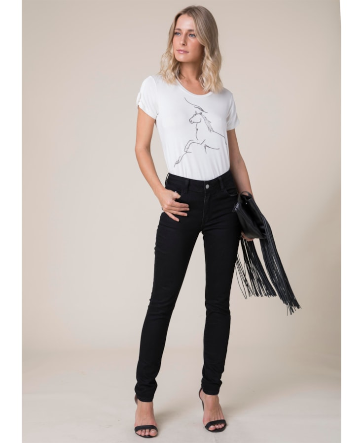 Calça Jeans Marie Skinny Bordado B-144 Lav.Escuro C/Rebolo